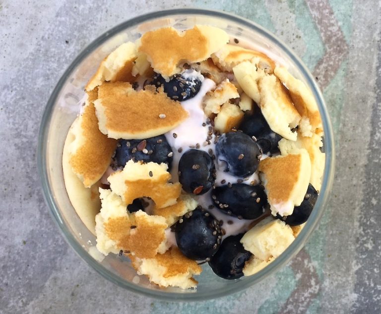 Blueberry Pancake Yogurt Parfait to celebrate National Blueberry Pancake Day!