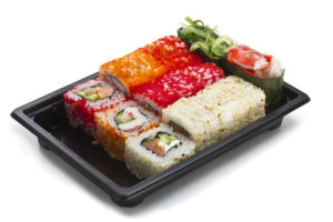 Set of sushi in black plastic box