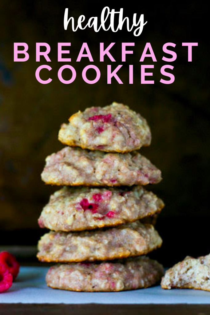 stack of breakfast cookies made with oats and raspberries