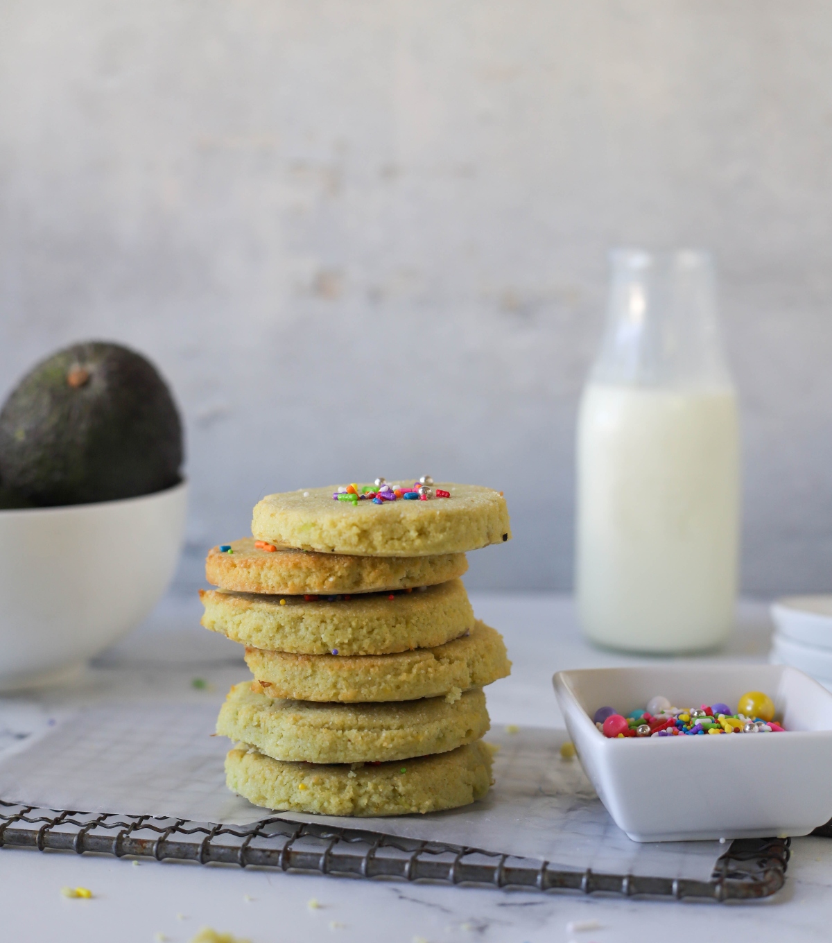 Keto sugar cookies stacked on top of each other