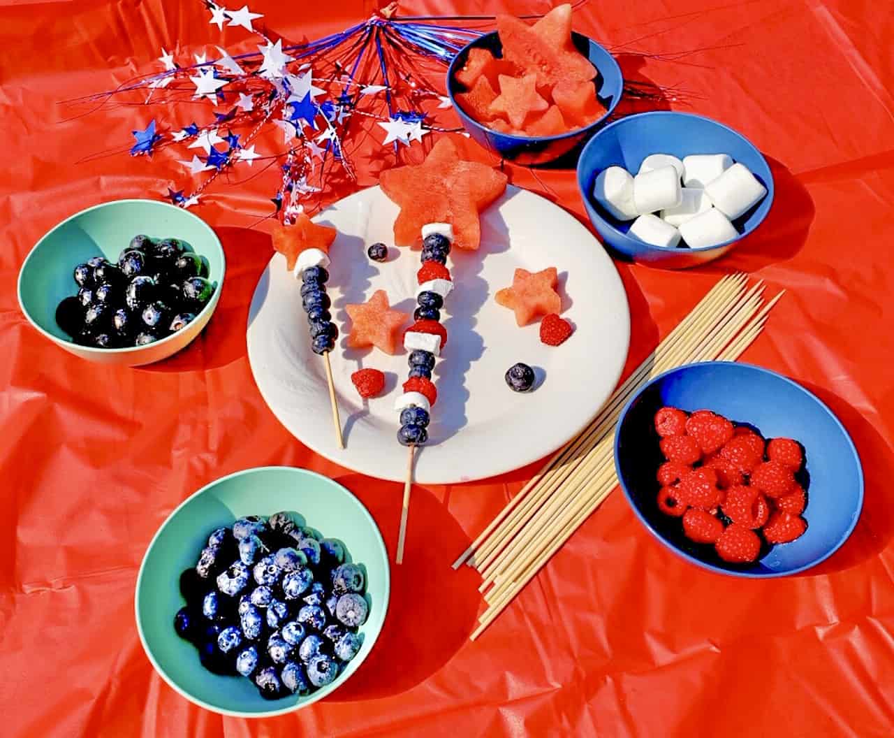 Easy Labor Day Recipe Idea For Kids Red White Blue Fruit Kabobs