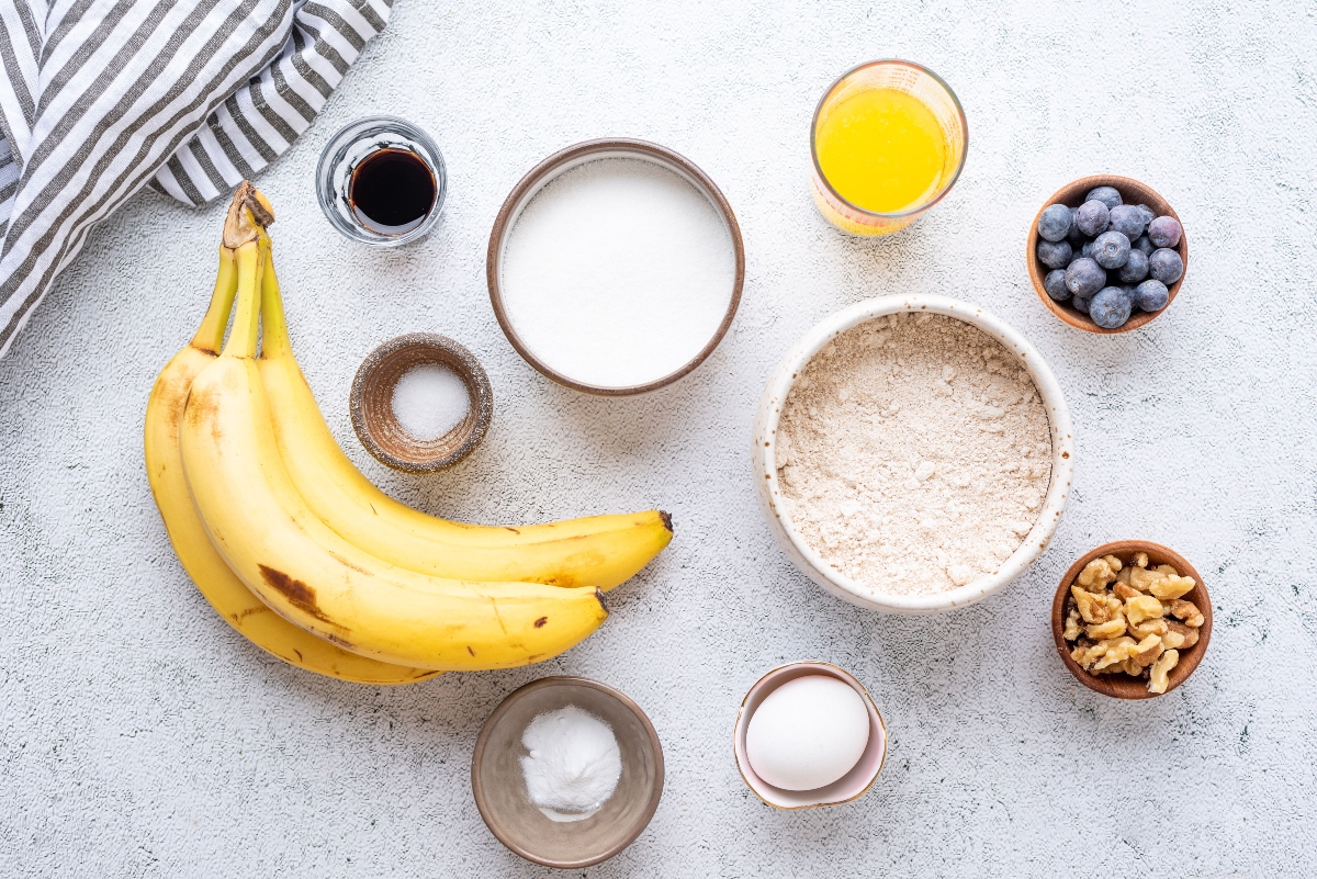 Ingredients for oat banana blueberry muffins
