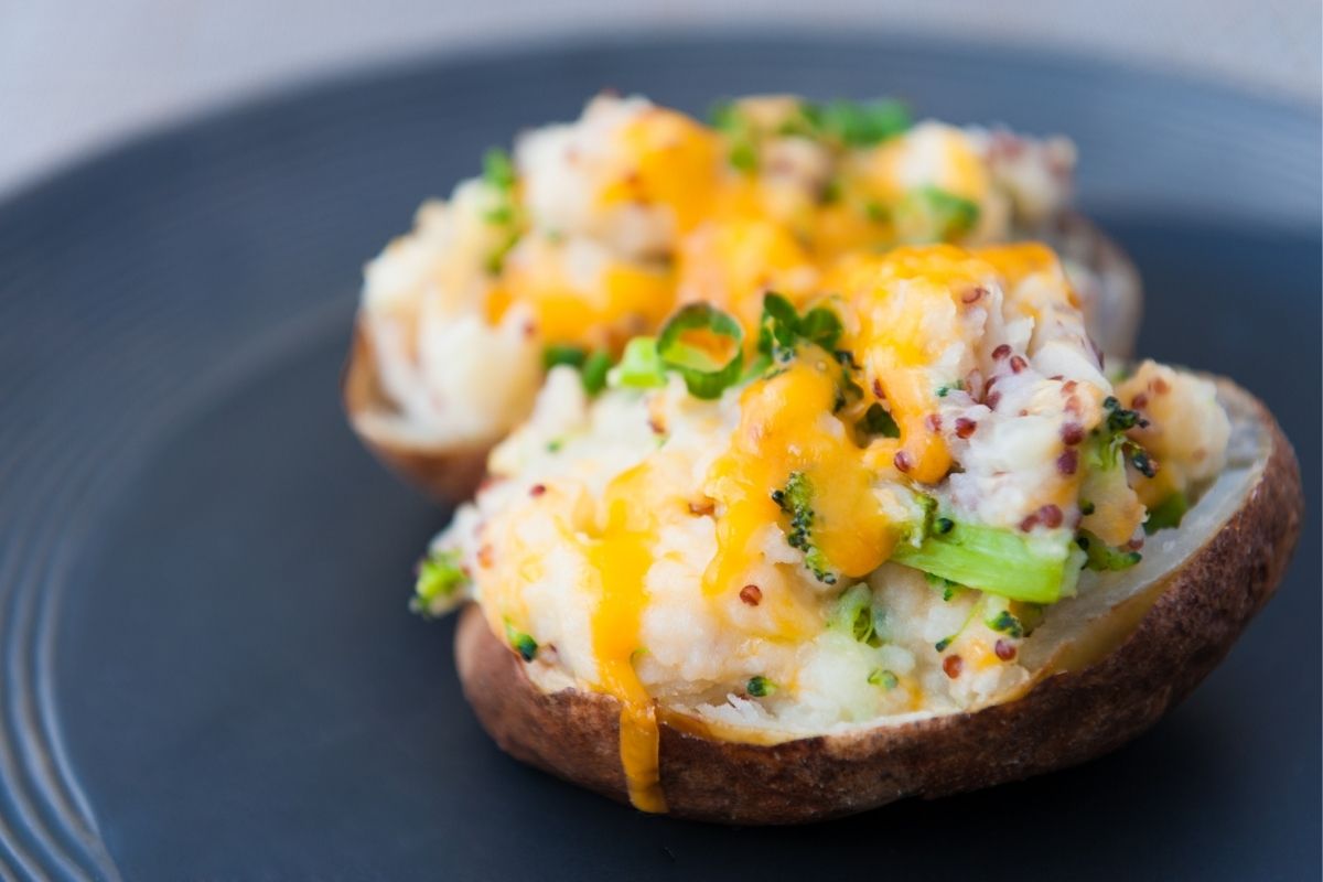 Baked potatoes with cheese and veggies