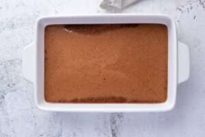 Batter for keto chocolate cake in cake pan