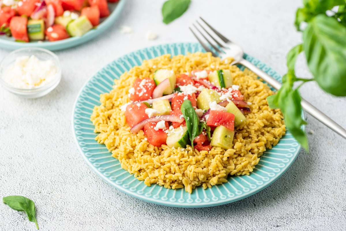 High Fiber Watermelon Salad over Coconut Rice