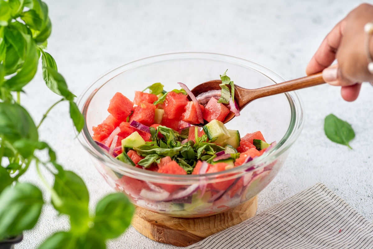 Making Watermelon Salad with Coconut Rice
