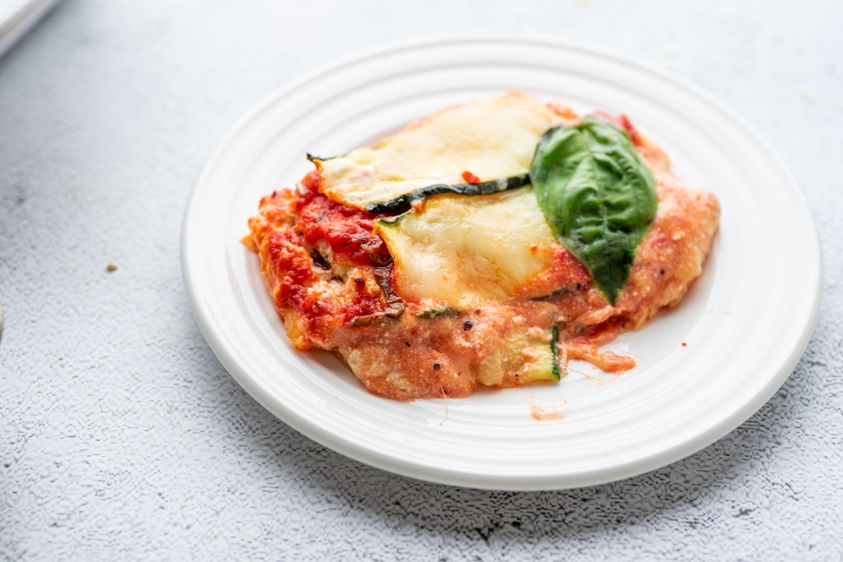 Piece of Easy Keto Vegetarian Lasagna on a plate
