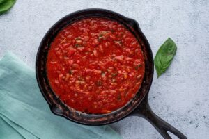 Sauce for Easy Keto Vegetarian Lasagna in skillet