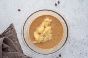 Wet Ingredients For Keto Chocolate Banana Bread in bowl