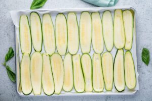 Zucchini strips for Easy Keto Vegetarian Lasagna