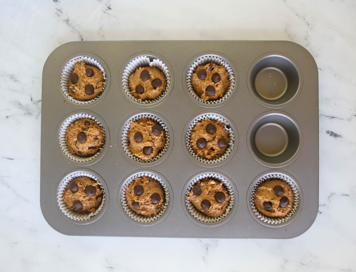 Banana Carrot Muffins in muffin tin