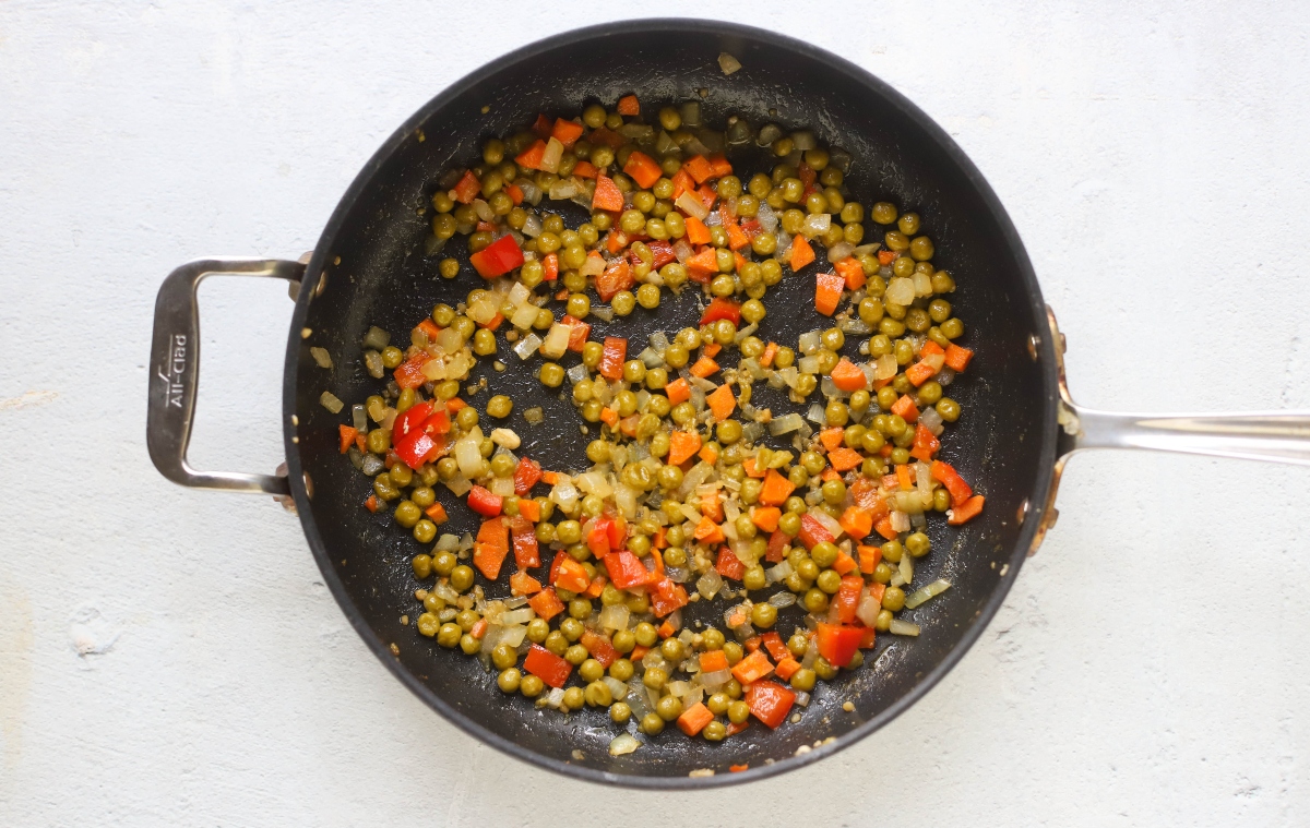 Chopped veggies in a pan