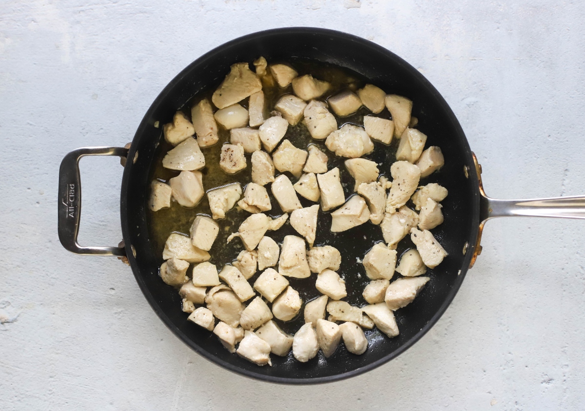 Cooking chicken in a pan