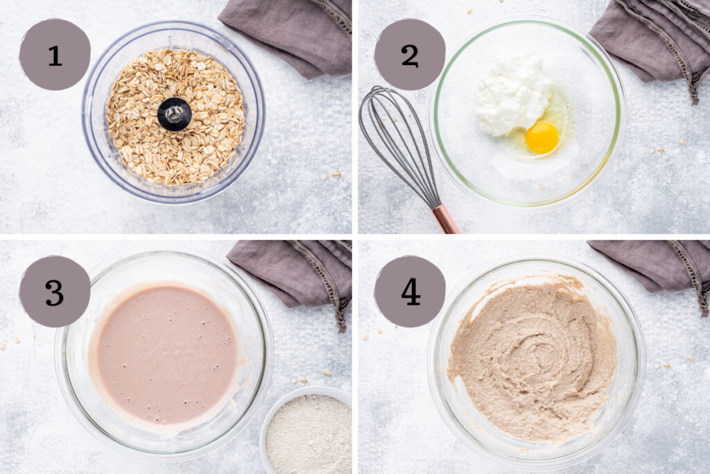 Process phases of how to make peanut butter jelly pancakes