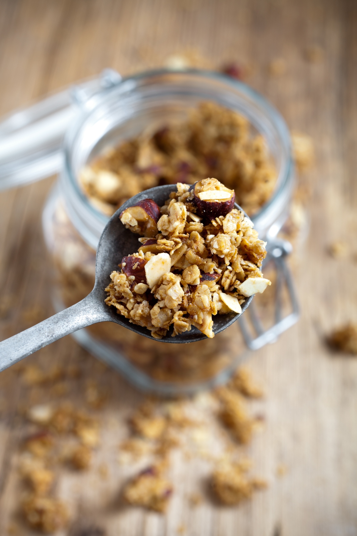 Homemade granola with hazelnuts and almonds