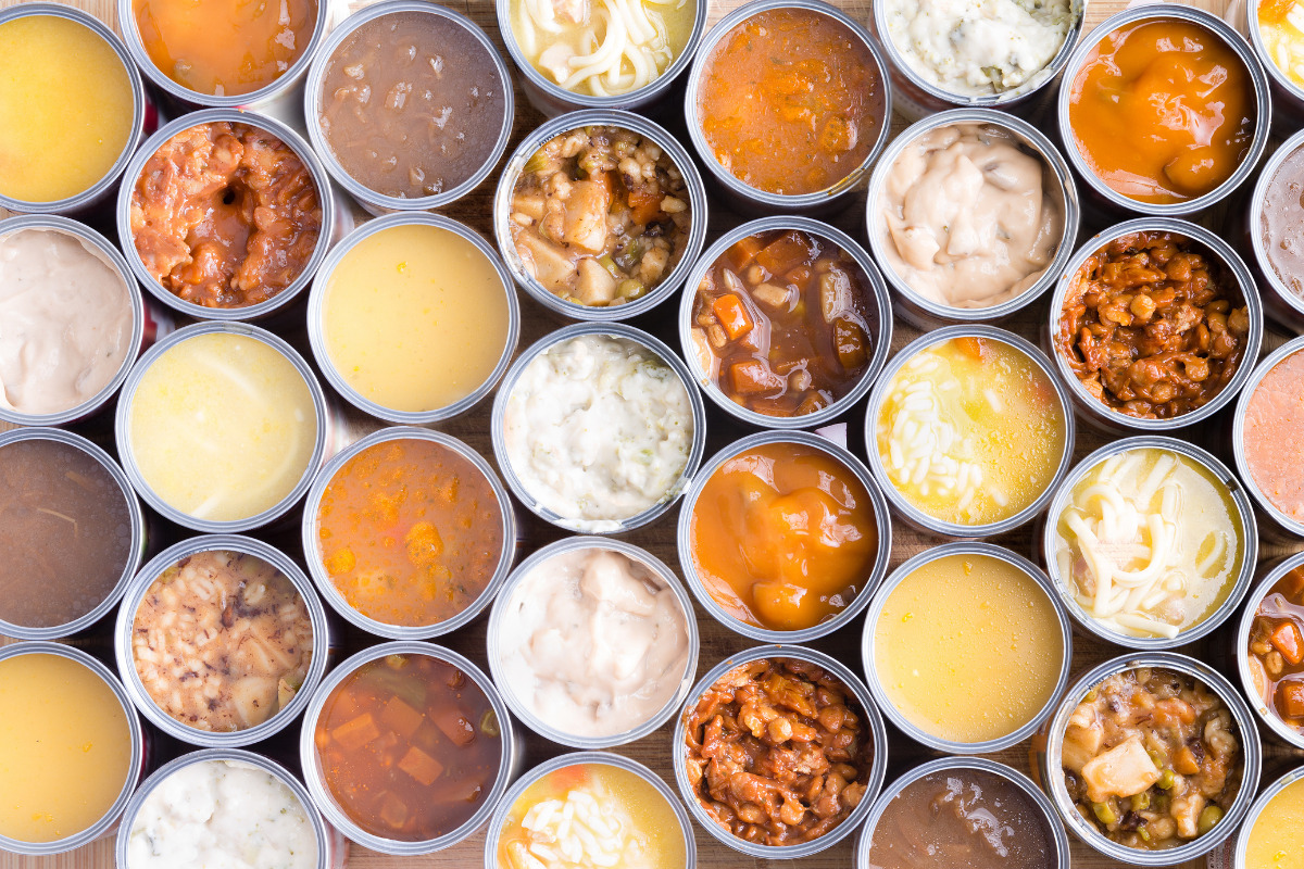 Opened low carb canned soups next to each other