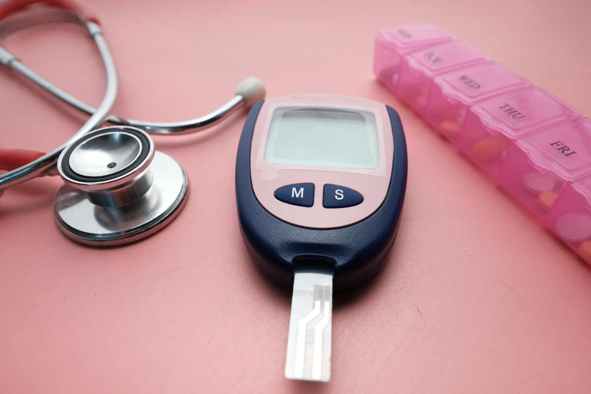 Stethoscope, glucose meter and drugs