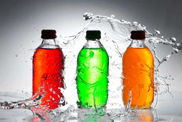 Colorful sugar free energy drinks