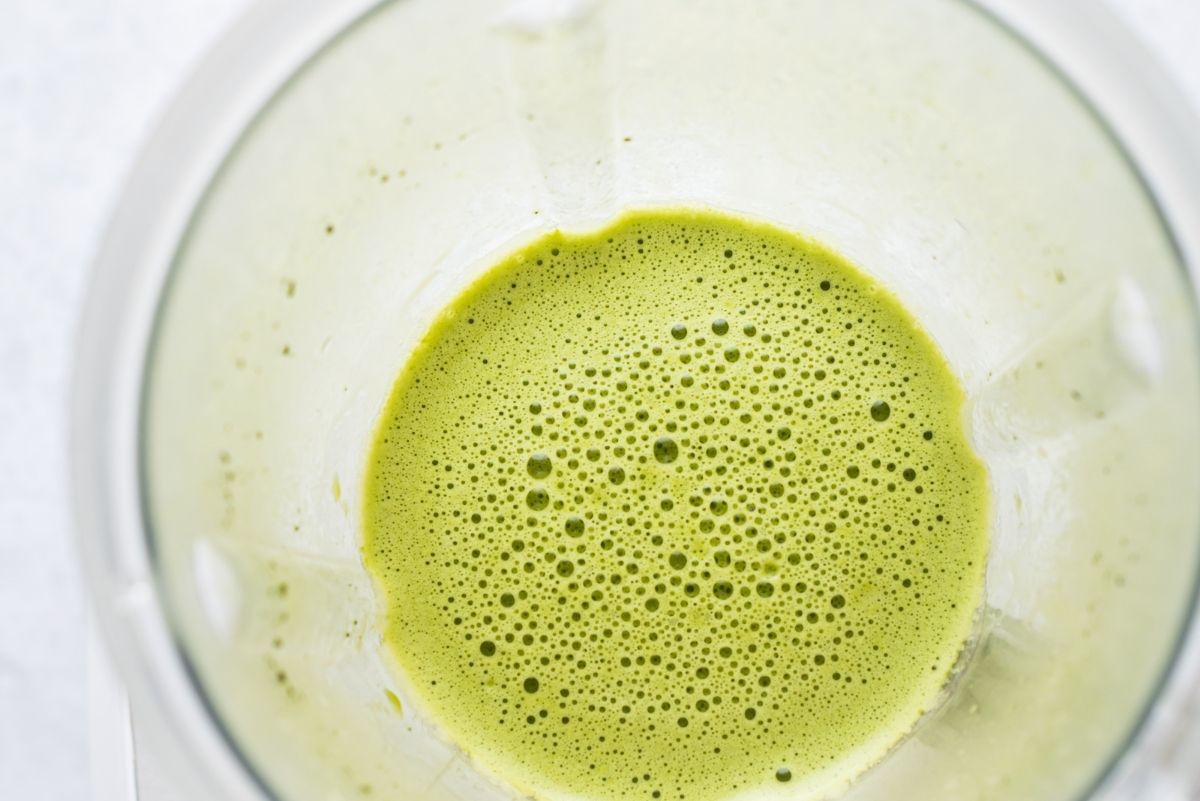 Frozen matcha latte from bird's view