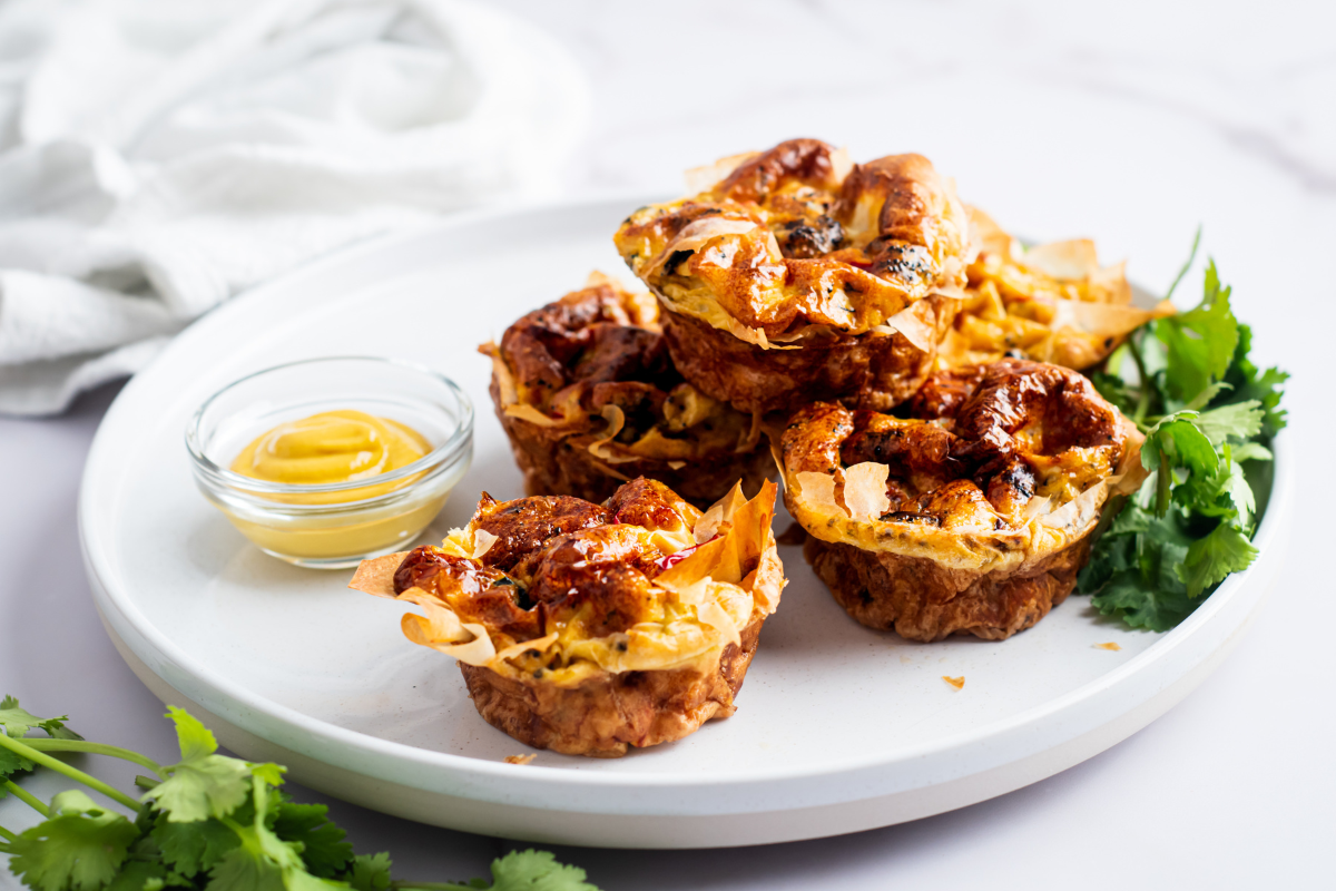 Low calorie quiche served with mustard