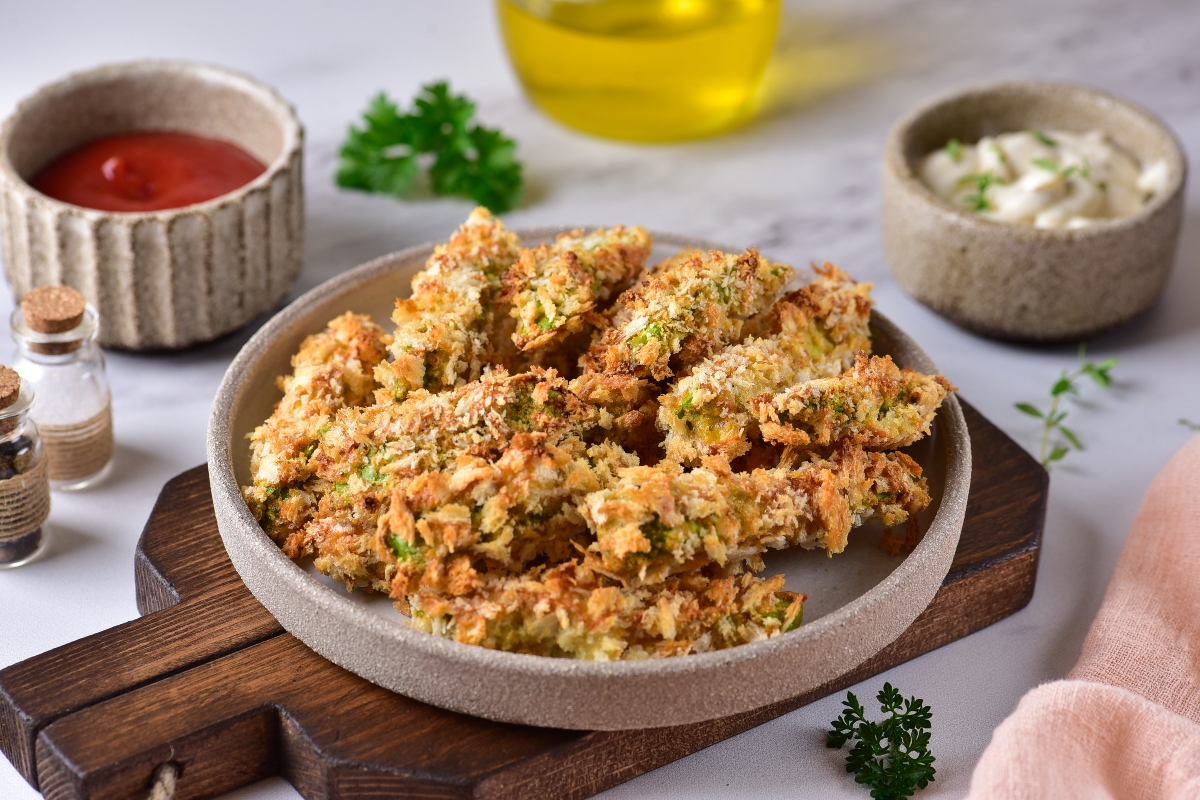 Crispy avocado bites served on a plate