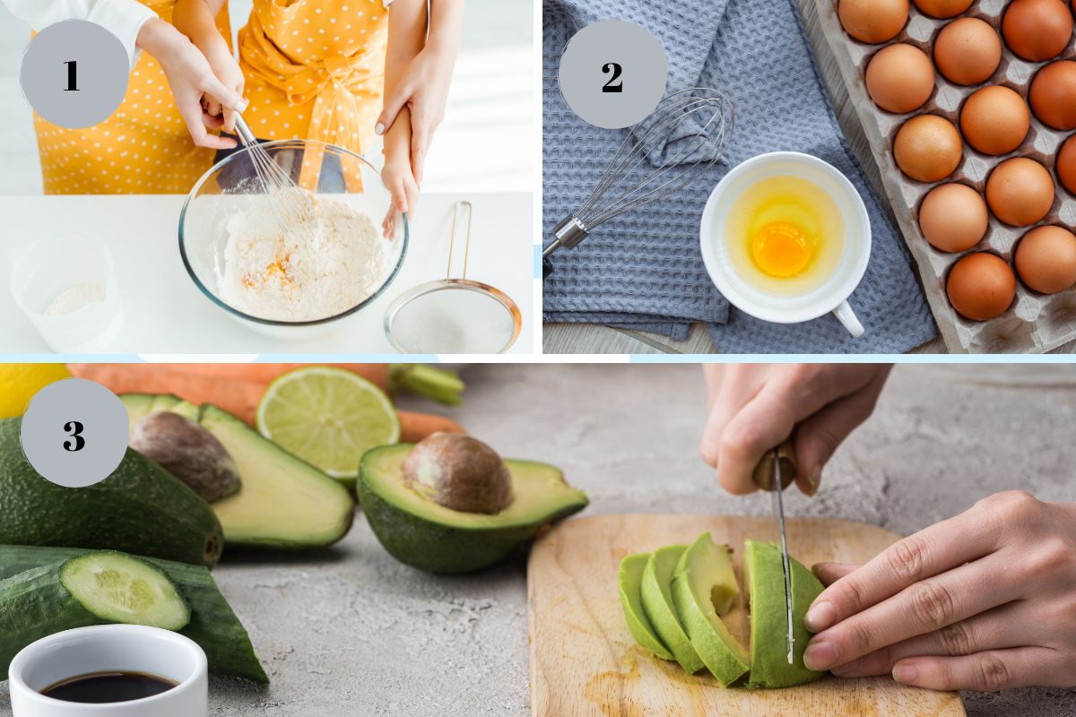 Process photos of making crispy avocado bites