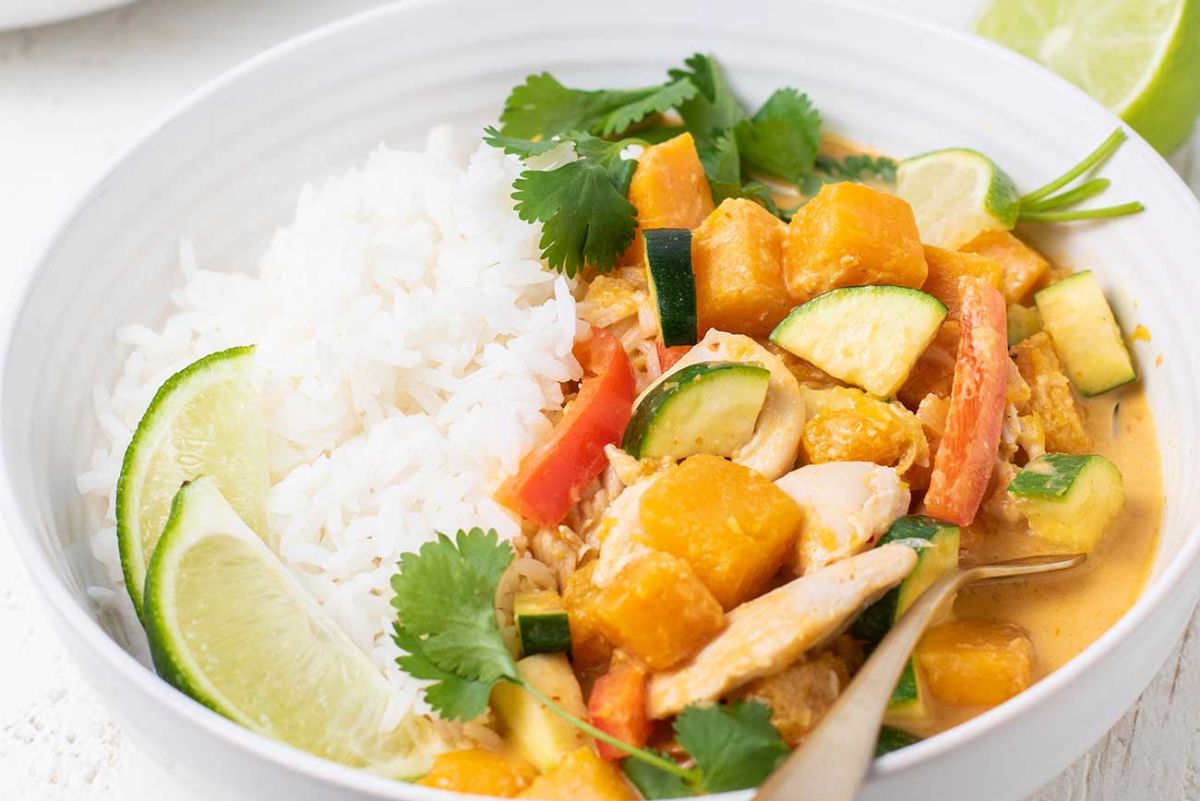 Thai chicken and butternut curry with rice 