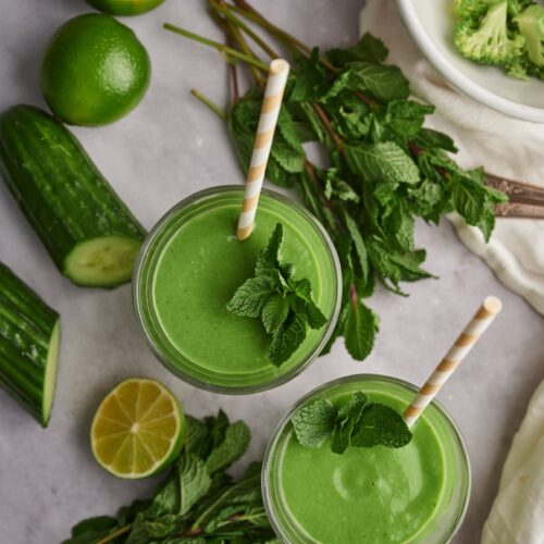 Two keto green smoothies in glasses