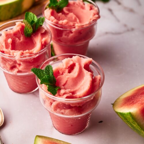 Watermelon nice cream in glass cups