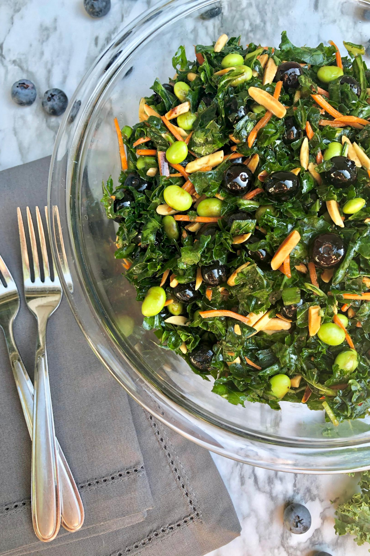 Blueberry kale salad in a bowl
