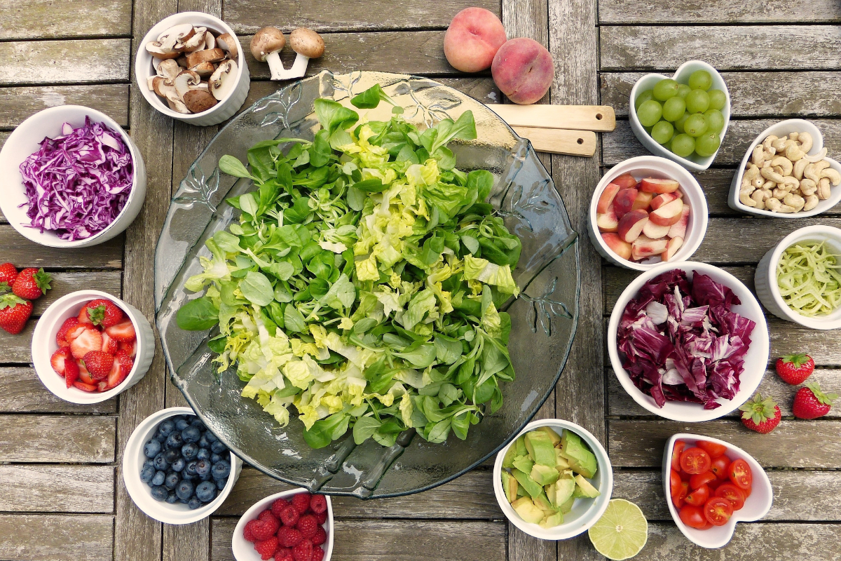 Top view of salad ingredients