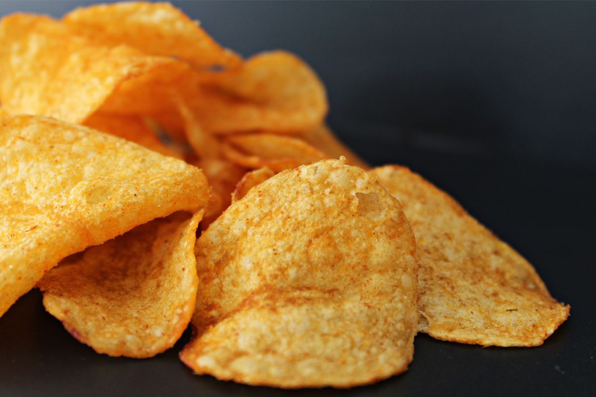 Scattered chips on a dark surface
