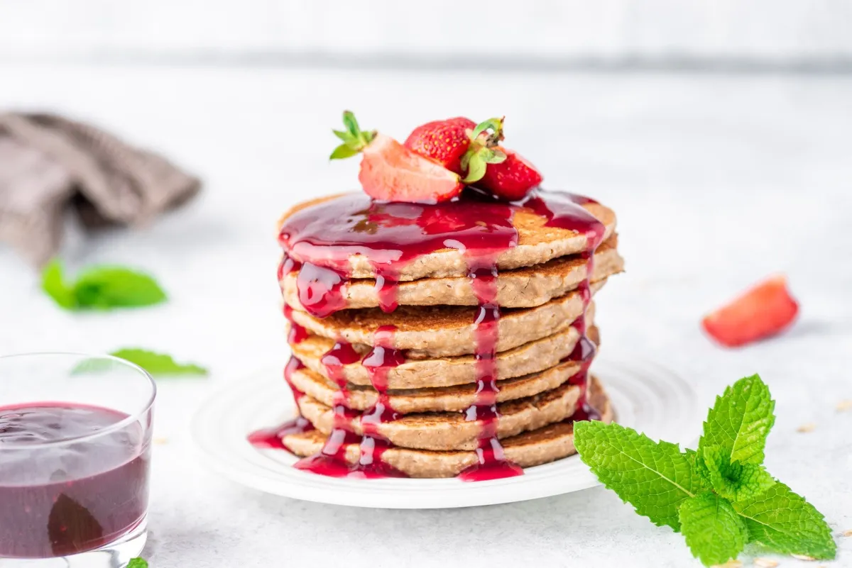 Peanut butter pancakes with jelly syrup