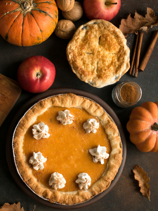 Thanksgiving pumpkin and apple various pies