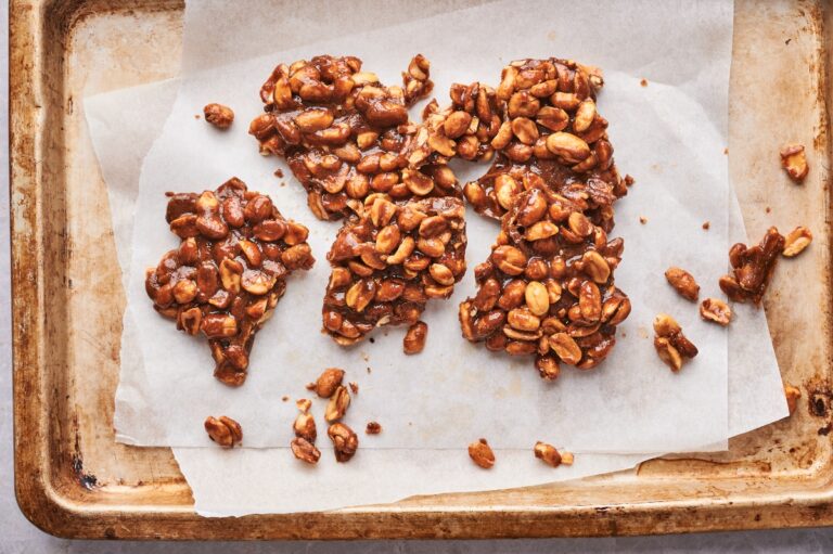 Keto peanut brittle on a cookie sheet