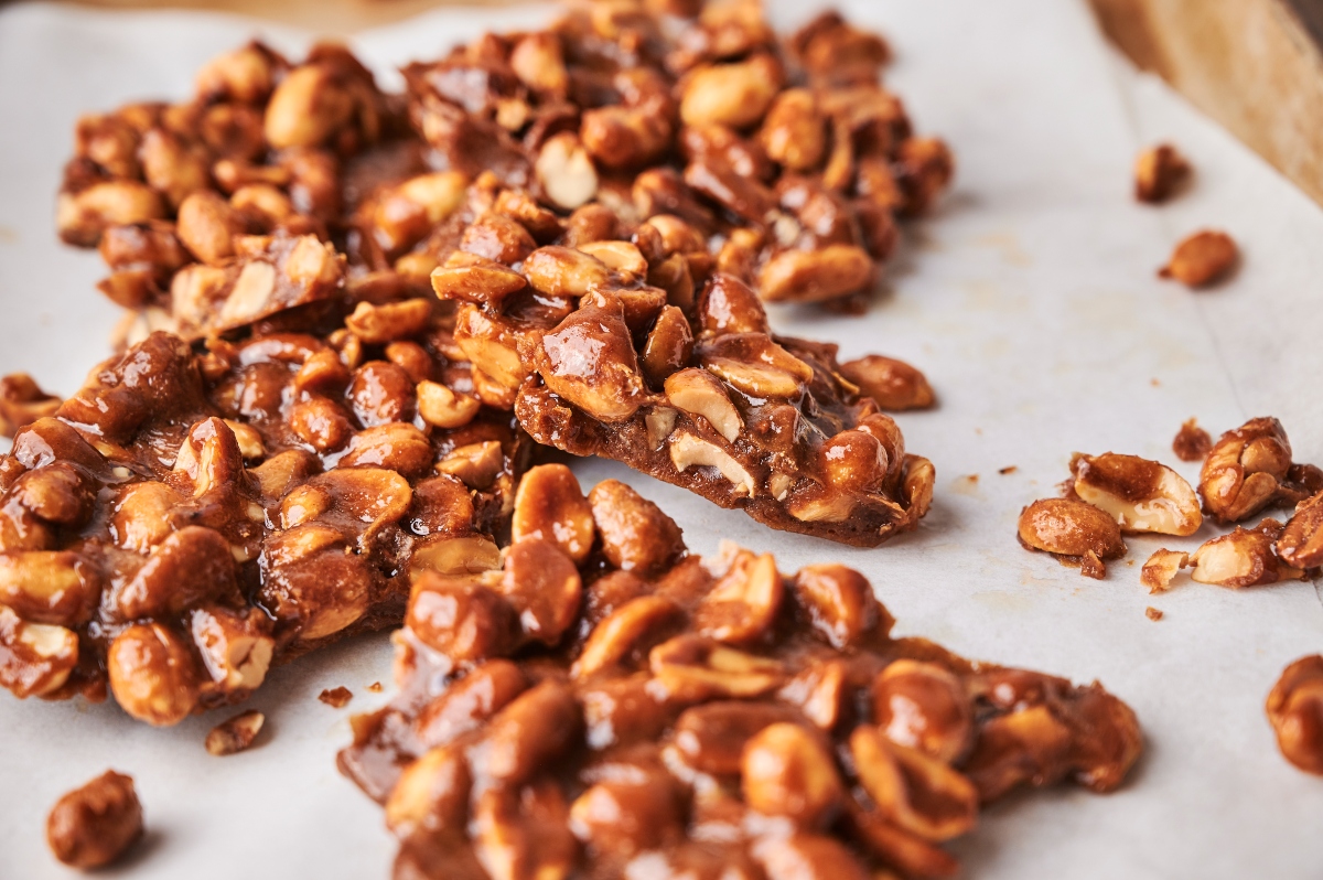 Keto peanut brittle close-up