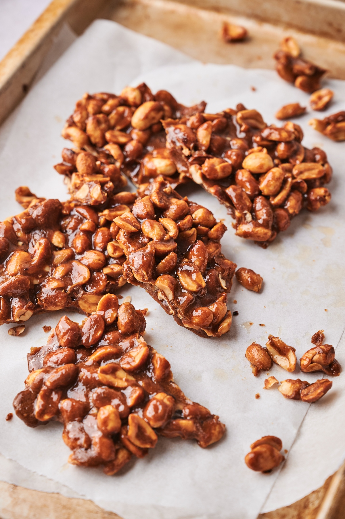 Keto peanut brittle on a cookie sheet