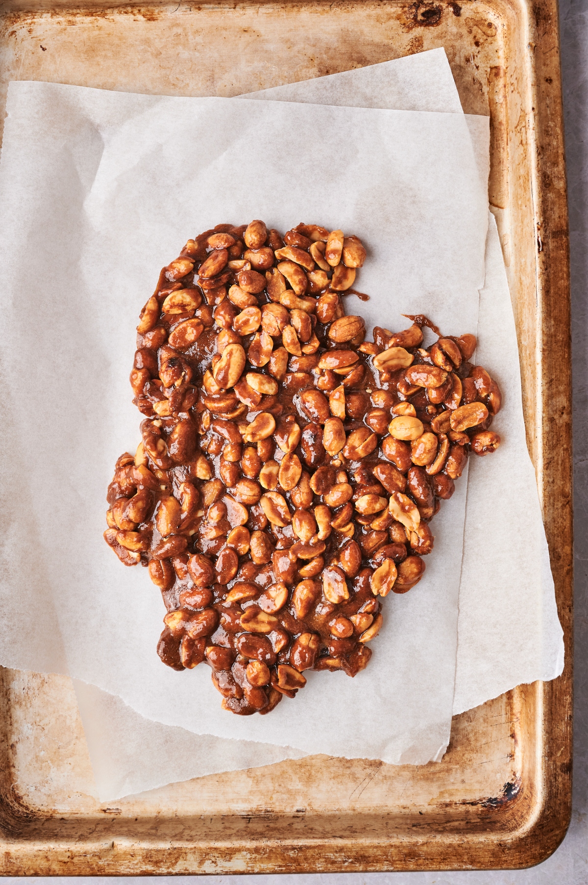 Keto peanut brittle on a parchment paper