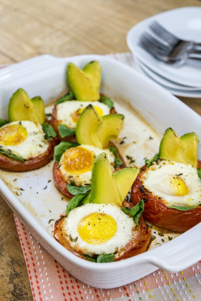 Avocado Baked Eggs Roasted Tomatoes