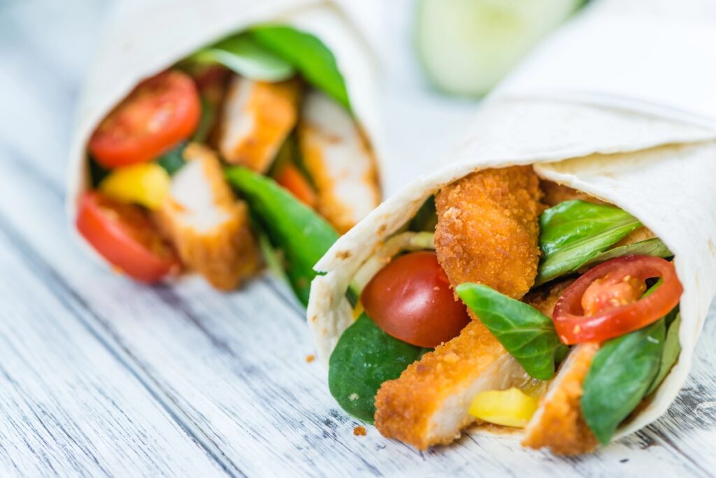 Close up of Healthy Chicken Wraps
