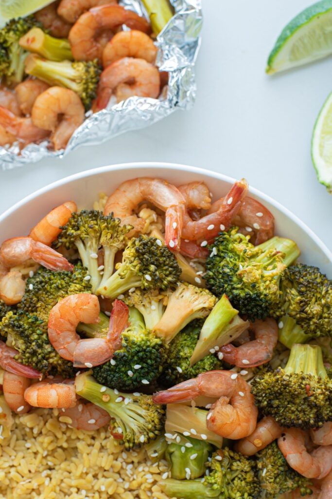 Grilled shrimp and rice foil packs