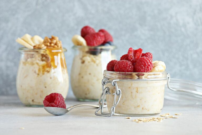 3 variations of overnight oats in jars