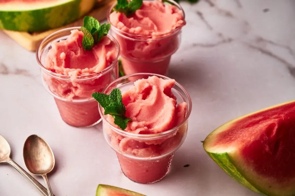 Watermelon nice cream in glass cups