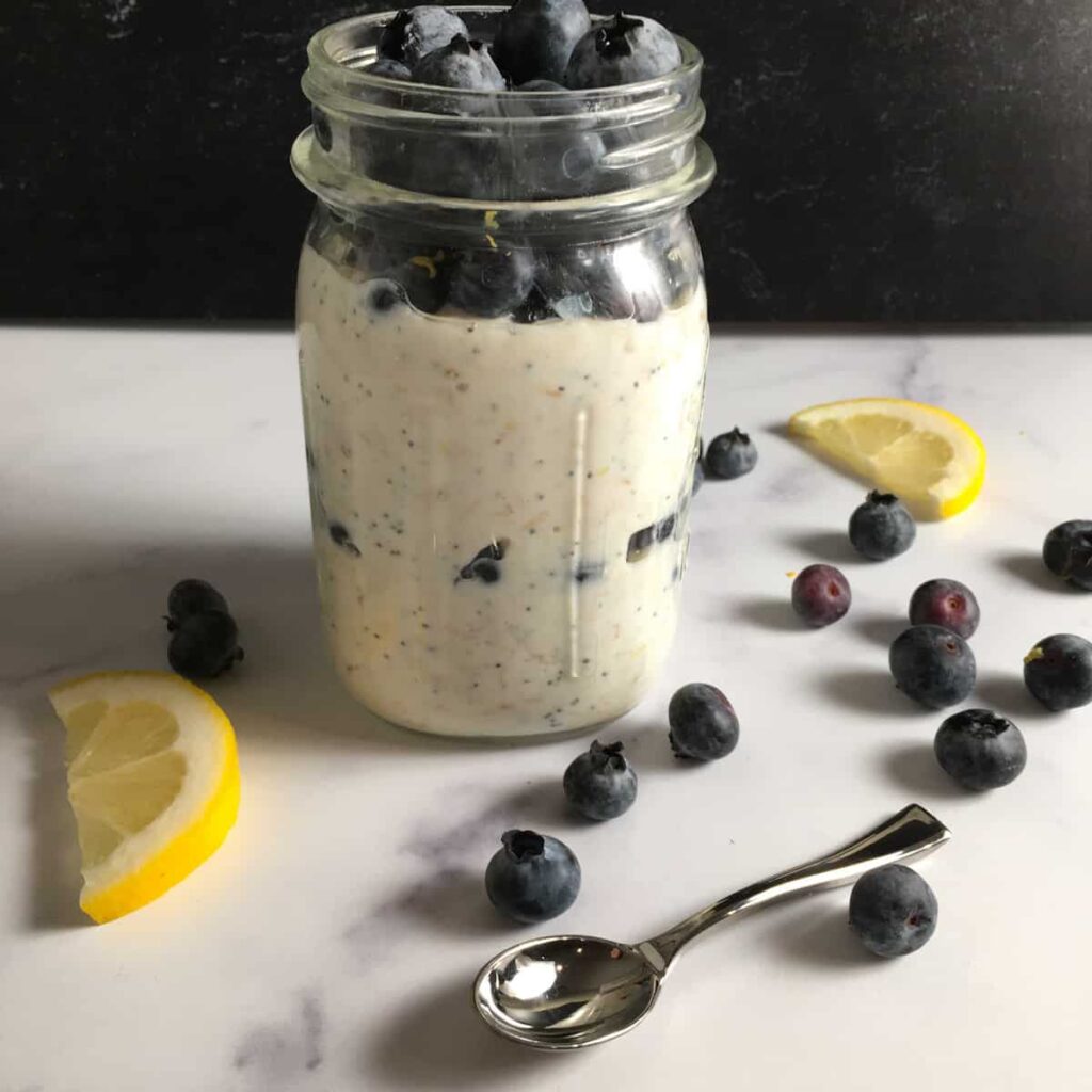 Weight loss overnight oats with blueberries in a jar
