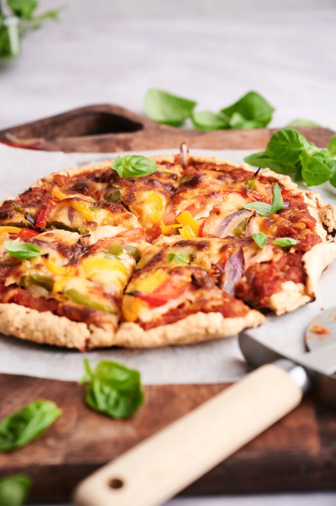 Cloud bread pizza and pizza cutter